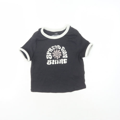 Marks and Spencer Girls Black Graphic Ringer T-Shirt 10-11 Years
