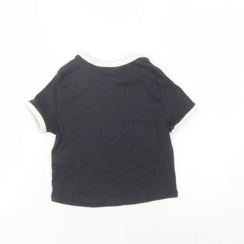 Marks and Spencer Girls Black Graphic Ringer T-Shirt 10-11 Years