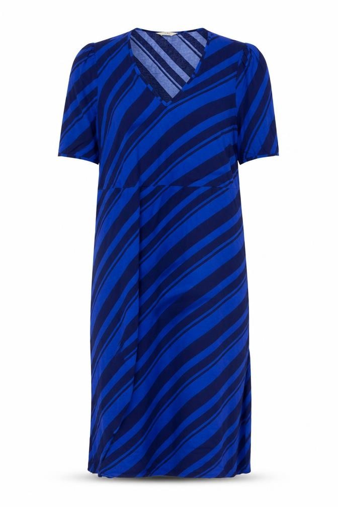 Front view of Hush Women's Blue Striped V-Neck Dress, size 12