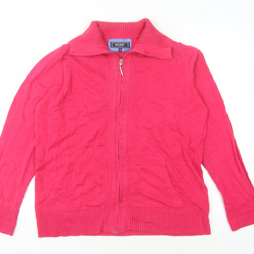 Maine Women's Red Full Zip Collared Jumper Size 16