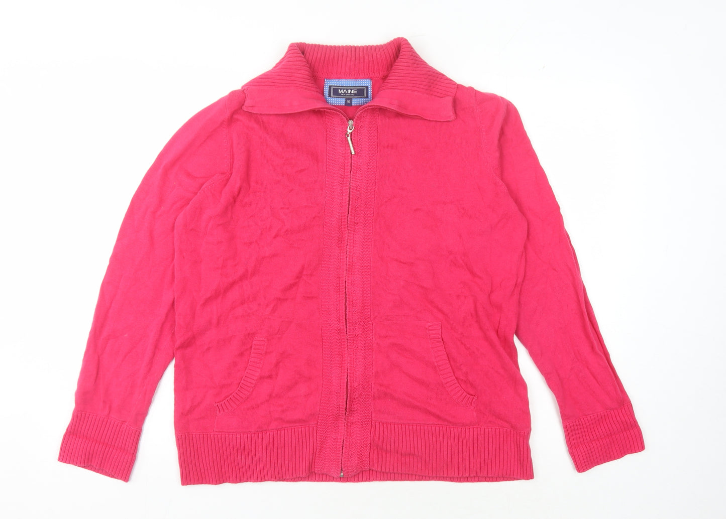 Maine Women's Red Full Zip Collared Jumper Size 16