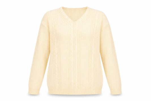 Front view of Jumper Women's Ivory Cable-Knit V-Neck Pullover S