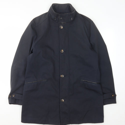 Harry Brown Men's Navy Overcoat, Size L, Stand-Up Collar