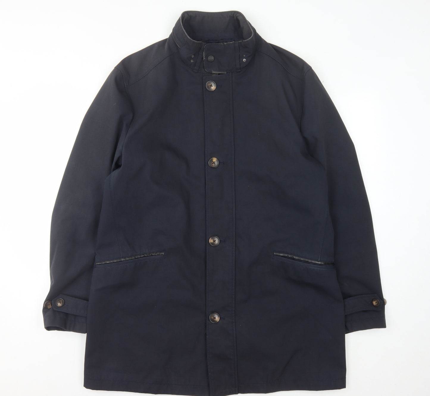 Harry Brown Men's Navy Overcoat, Size L, Stand-Up Collar