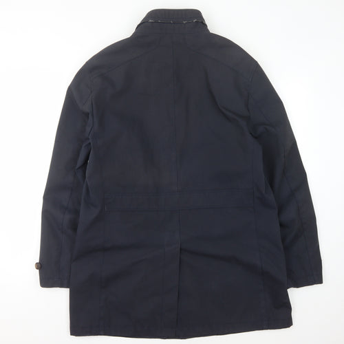 Harry Brown Men's Navy Overcoat, Size L, Stand-Up Collar