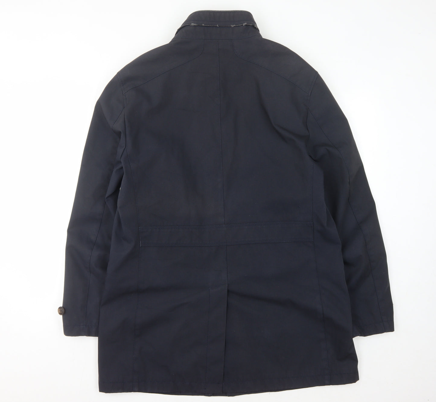 Harry Brown Men's Navy Overcoat, Size L, Stand-Up Collar