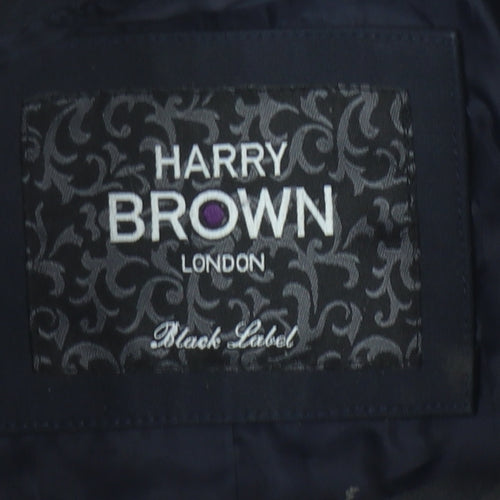Harry Brown Men's Navy Overcoat, Size L, Stand-Up Collar