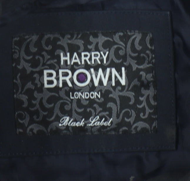 Harry Brown Men's Navy Overcoat, Size L, Stand-Up Collar