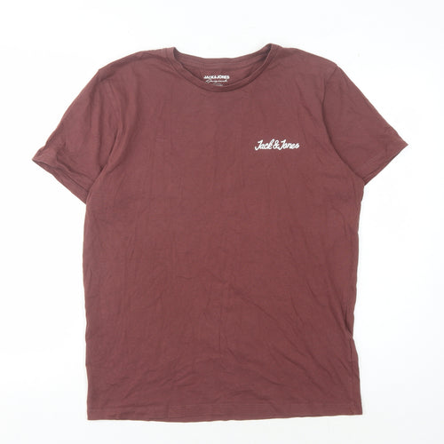 Jack & Jones Men's Brown Cotton Crew Neck T-Shirt, Size M