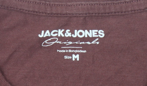 Jack & Jones Men's Brown Cotton Crew Neck T-Shirt, Size M