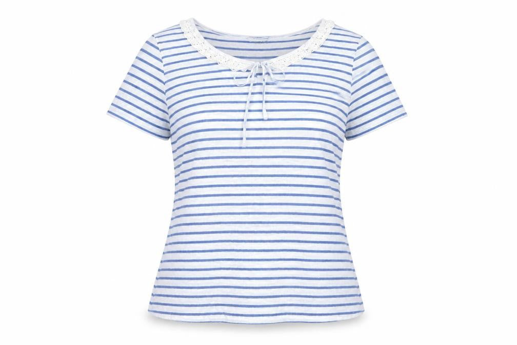 Front view of Kew Women's Blue Striped T-Shirt XL Regular Fit