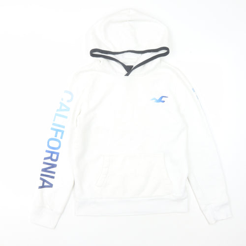 Hollister Mens XS White Pullover Hoodie with Logo