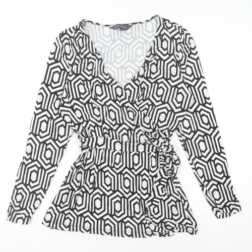 Sosandar Women's Wrap Blouse, Black Geometric, Size 12