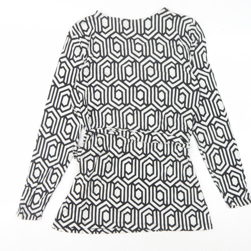 Sosandar Women's Wrap Blouse, Black Geometric, Size 12