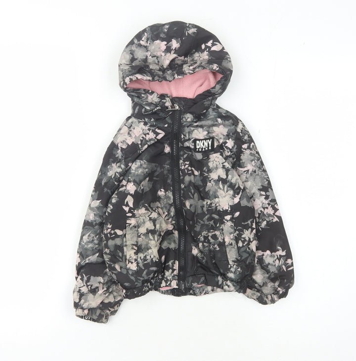DKNY Girls' Multicoloured Floral Puffer Jacket, Size 3
