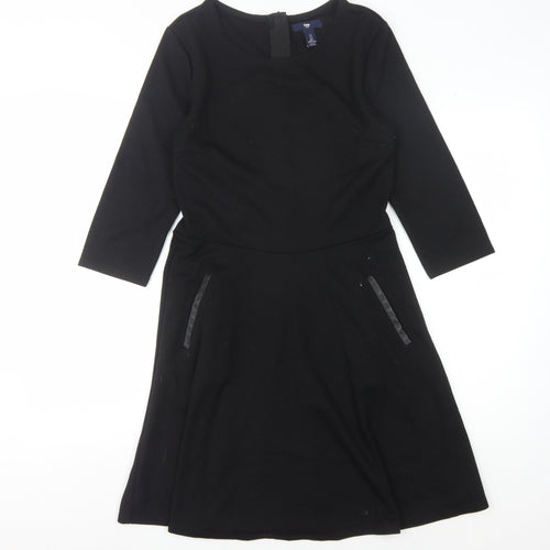 Gap Women's Black Dress - Size S, 3/4 Sleeve, Zip Detail