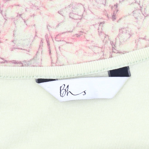 BHS Women's Green Floral Jersey Top, Size 14, V-Neck, Casual