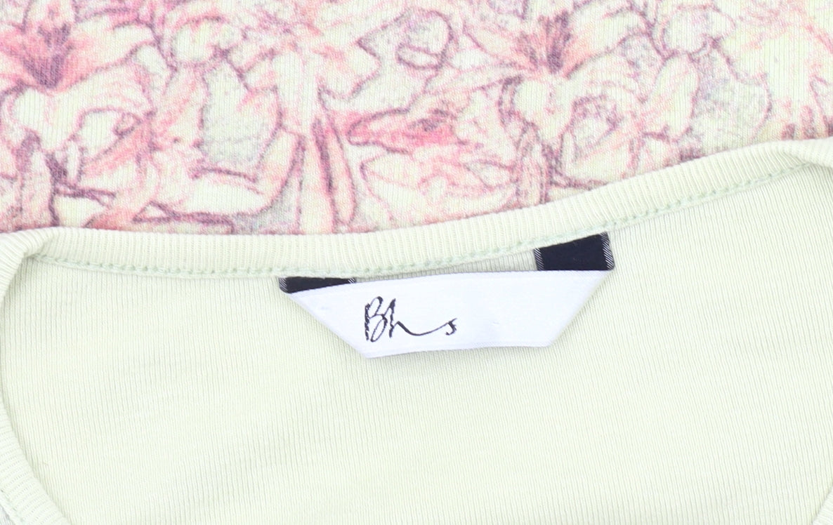 BHS Women's Green Floral Jersey Top, Size 14, V-Neck, Casual