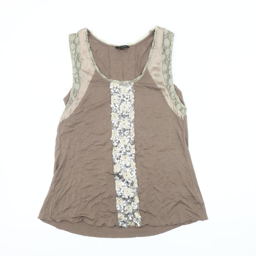 Cupio Women's Brown Sequin Lace Tank Top, Size S