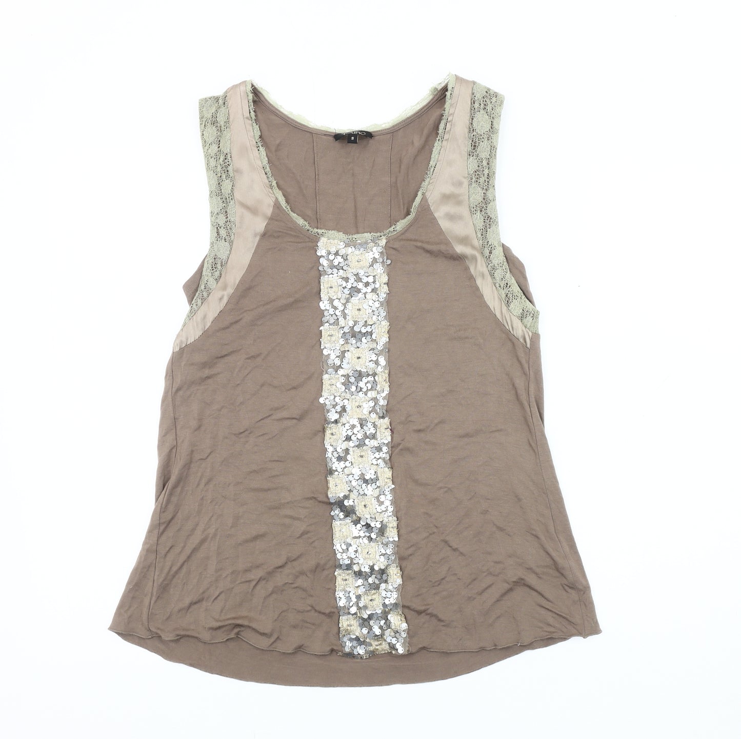 Cupio Women's Brown Sequin Lace Tank Top, Size S
