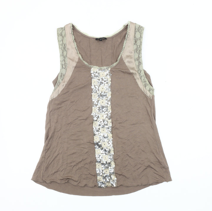 Cupio Women's Brown Sequin Lace Tank Top, Size S