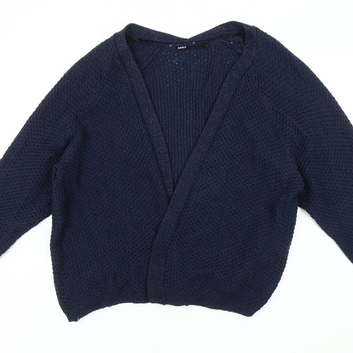 ONLY Women's Blue Open-Knit Open Front Cardigan L