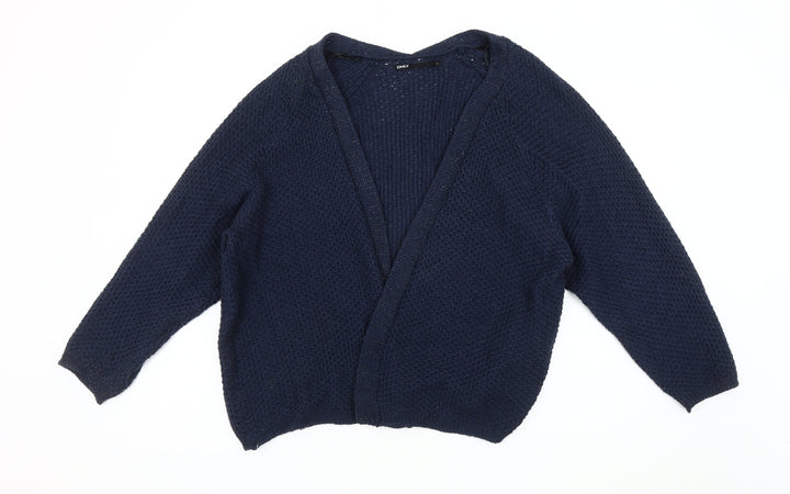 ONLY Women's Blue Open-Knit Open Front Cardigan L