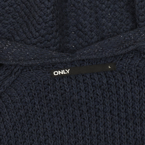ONLY Women's Blue Open-Knit Open Front Cardigan L