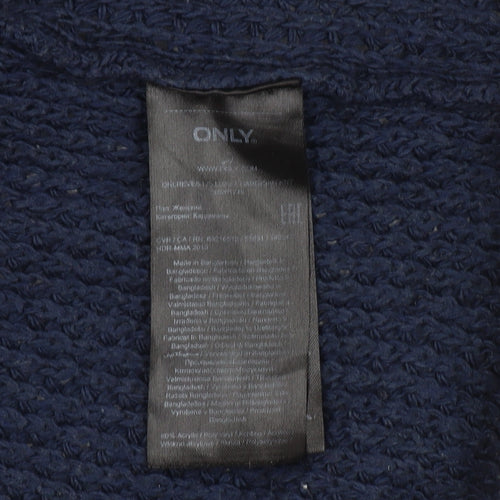 ONLY Women's Blue Open-Knit Open Front Cardigan L