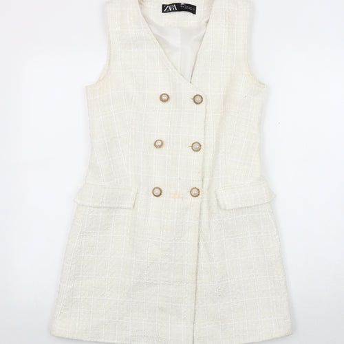 Zara Women's Ivory Tweed Shift Dress Size 6