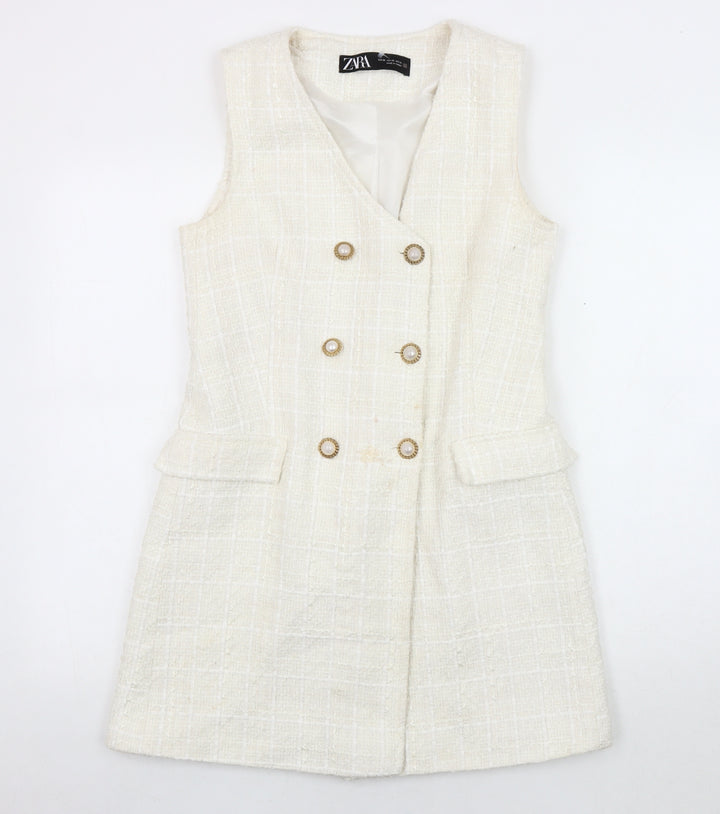 Zara Women's Ivory Tweed Shift Dress Size 6