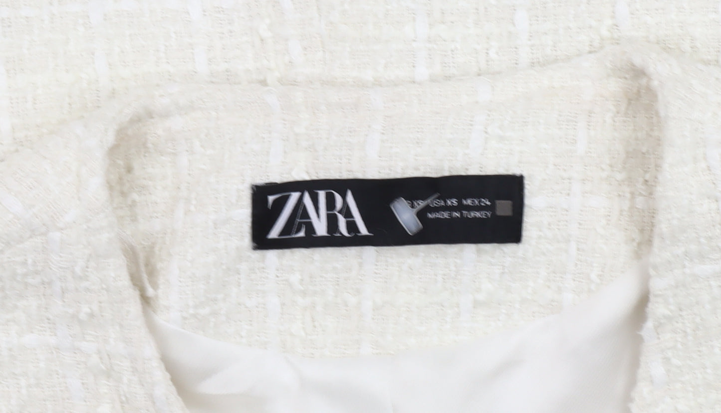 Zara Women's Ivory Tweed Shift Dress Size 6