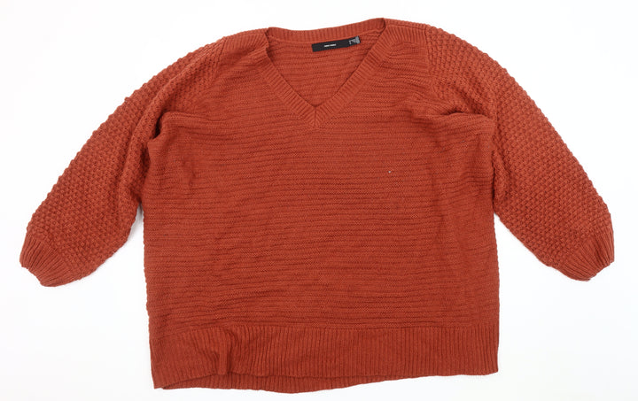 Vero Moda Women's Brown Acrylic V-Neck Pullover, Size 26-28