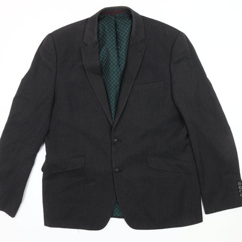 Next Men's Grey Wool Blazer 44R Regular Double-Vented