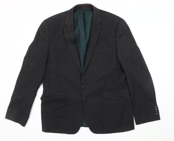 Next Men's Grey Wool Blazer 44R Regular Double-Vented