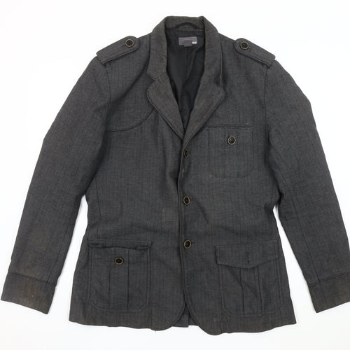 H&M Men's Grey Military Jacket, Size 42, Classic Style