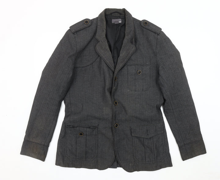 H&M Men's Grey Military Jacket, Size 42, Classic Style