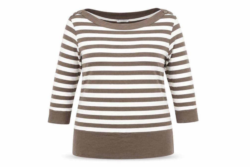 Front view of Marks & Spencer Women's Brown Striped Jersey Blouse 18