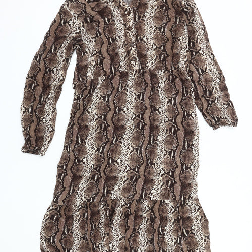 Beloved Women Brown Animal Print Collared Dress 16