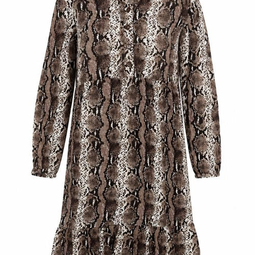 Beloved Women Brown Animal Print Collared Dress 16