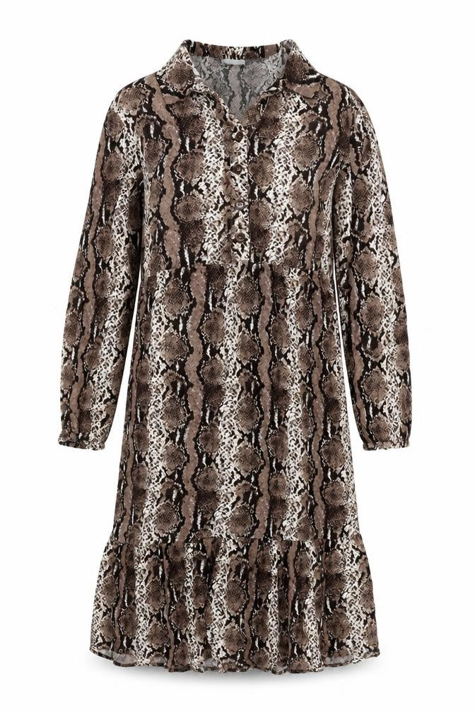 Beloved Women Brown Animal Print Collared Dress 16