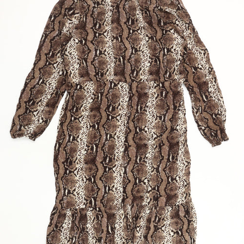 Beloved Women Brown Animal Print Collared Dress 16