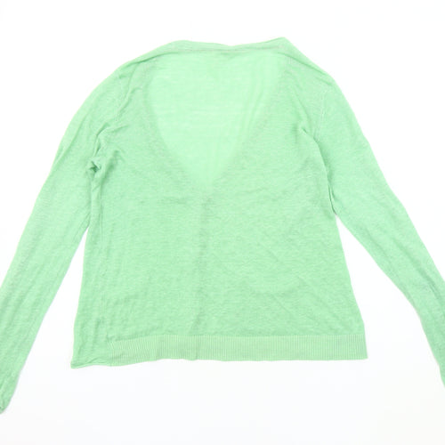 Women's Green Linen V-Neck Cardigan Size 12