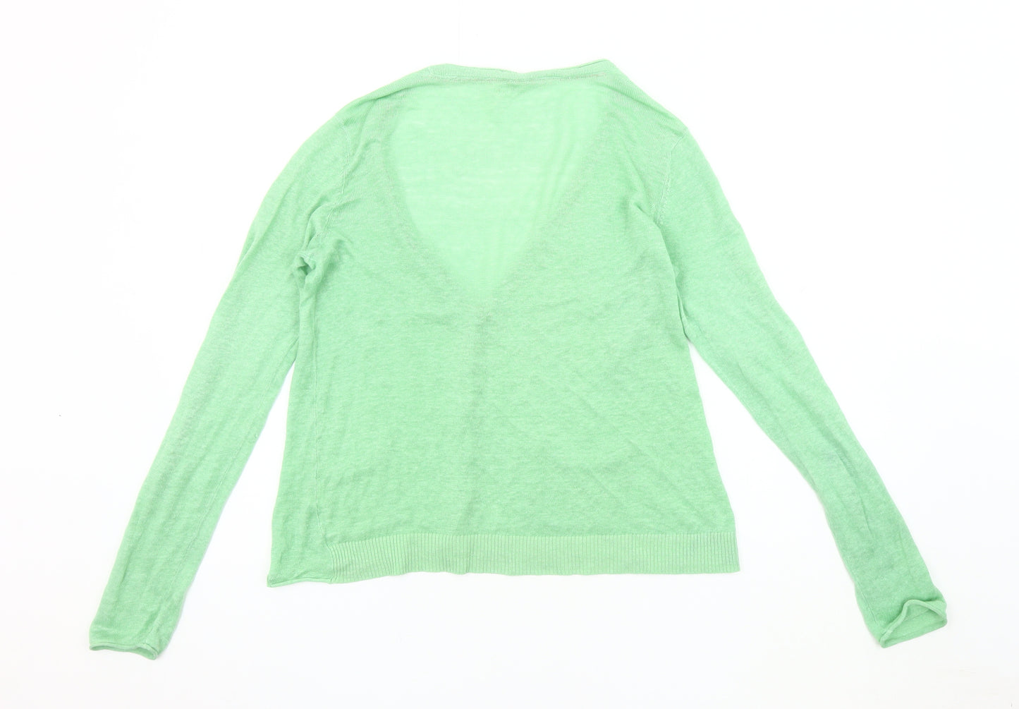 Women's Green Linen V-Neck Cardigan Size 12