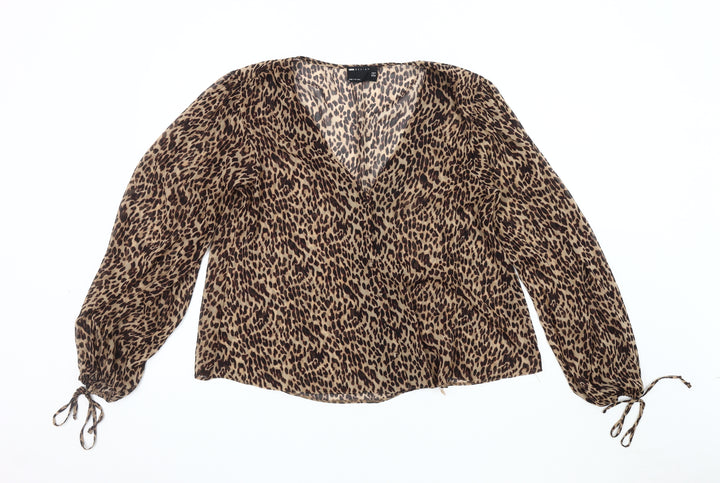 ASOS DESIGN Women's Brown Animal Print Blouse Size 12