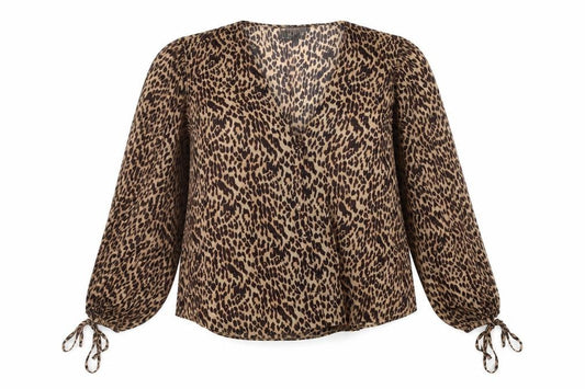 Front view of ASOS DESIGN Women's Brown Animal Print Blouse, size 12