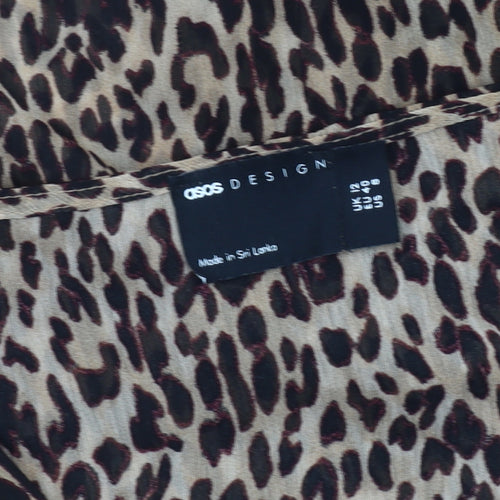 ASOS DESIGN Women's Brown Animal Print Blouse Size 12