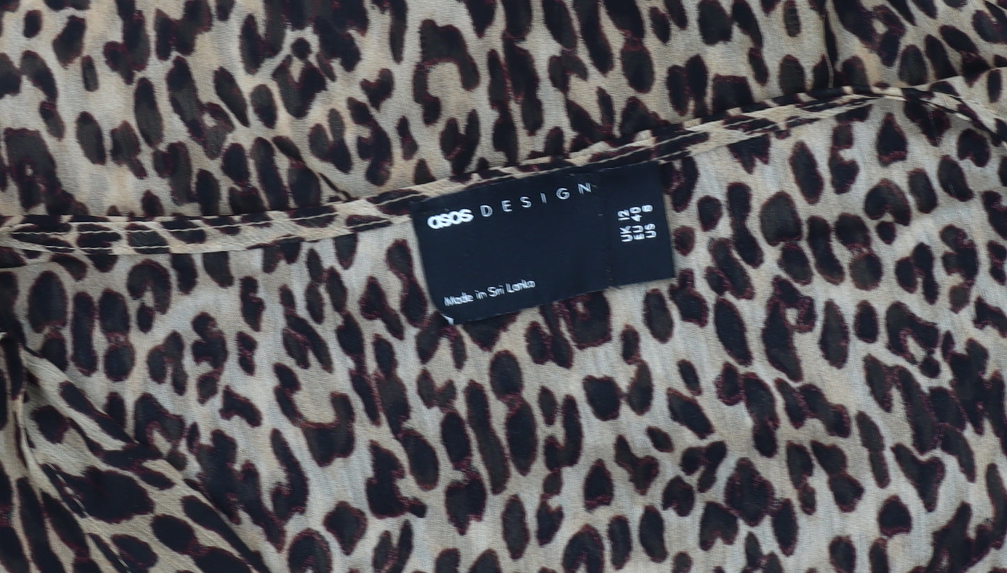 ASOS DESIGN Women's Brown Animal Print Blouse Size 12