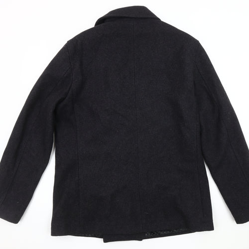 Next Men's Black Pea Coat L, Wool Blend, Business Casual