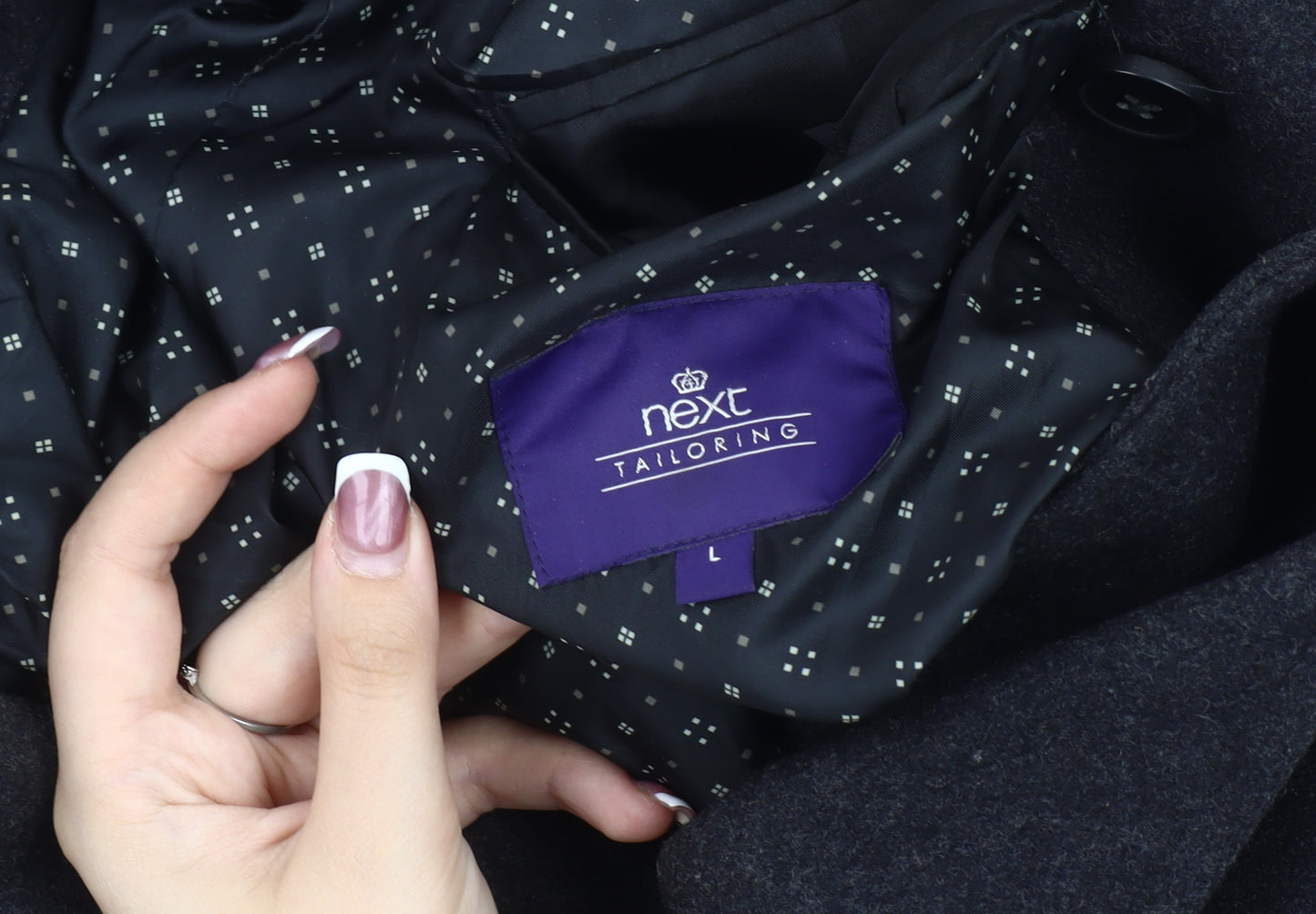 Next Men's Black Pea Coat L, Wool Blend, Business Casual